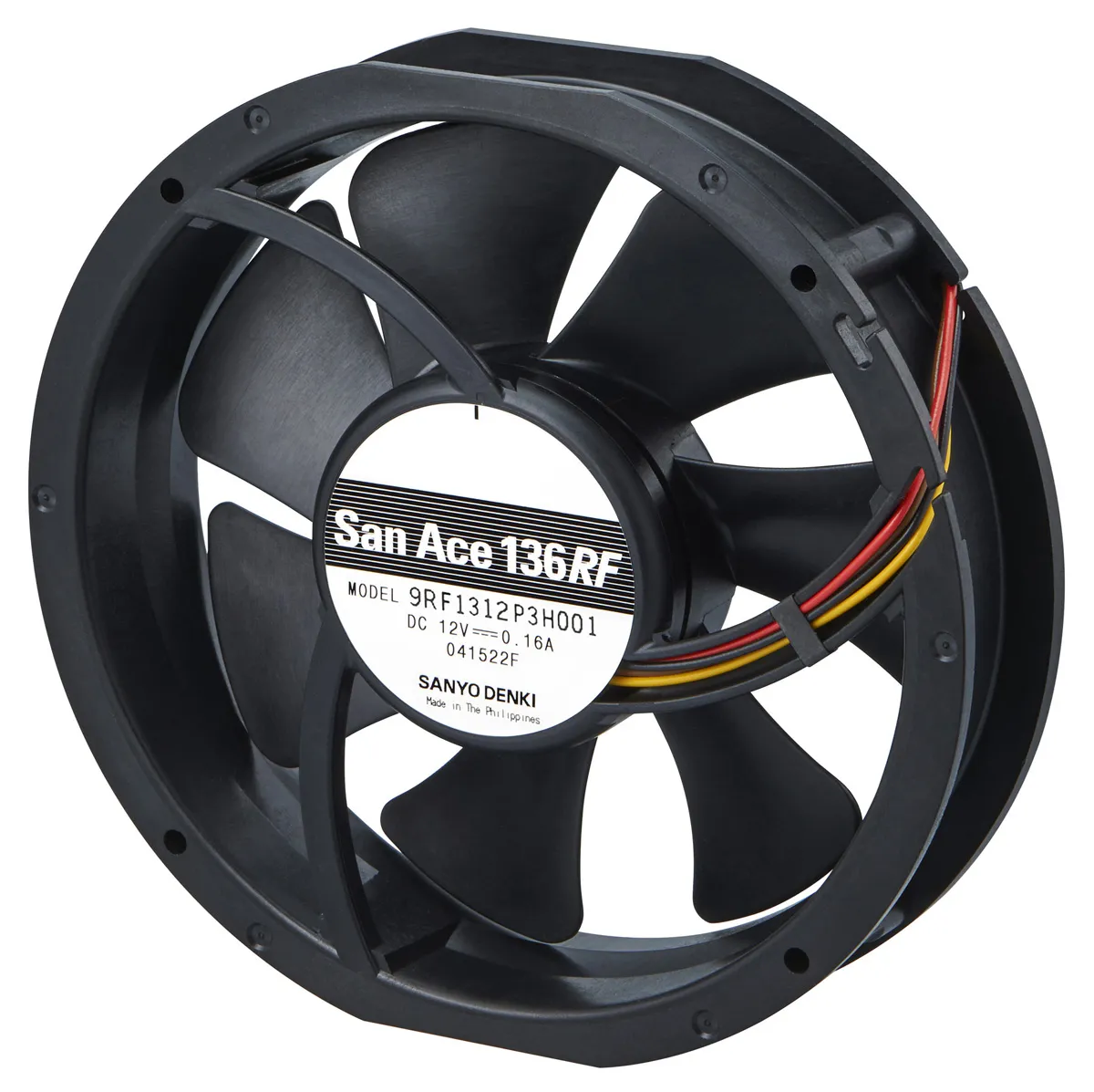 Ventola assiale in c.c. Sanyo Denki San Ace 9RF, 120m³/h, 12 V c.c., 131 x 136 x 28mm, Ø 136mm